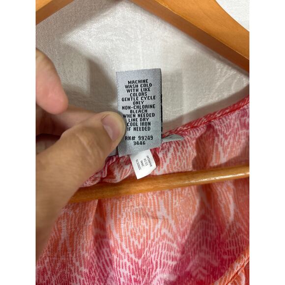Catherines Blouse 0X 14 16 Pink Orange Abstract Print Flowy Sheer Button Popover - Picture 6 of 8